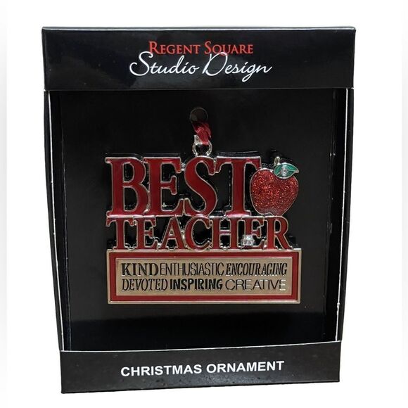 “Best Teacher” Christmas Ornament w/Glitter Apple & Beautiful Compliments - Picture 4 of 8